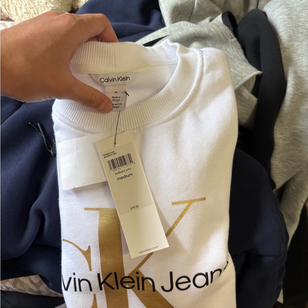 Calvin Klein White Sweatshirt with Gold Lettering